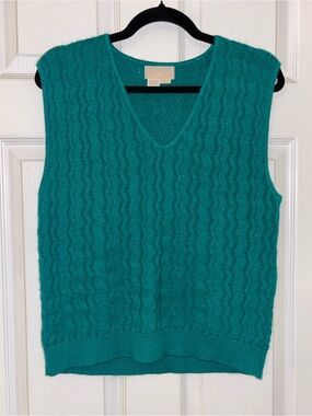 Vintage 60s/70s Teal Ripple Knit Sweater Vest | John Meyer | Preppy Grandmacore